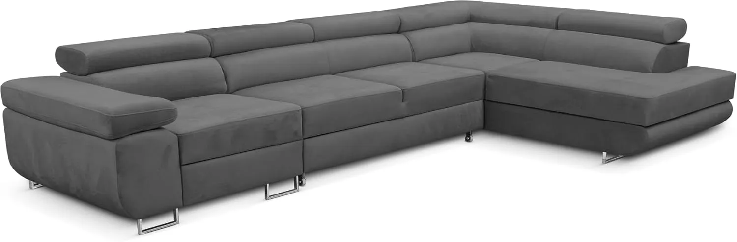 Bild von Kreative Furniture Ecksofa rechts 343x88x203 cm mit Schlaffunktion in Grau, geräumige L-Form für Ihr Zuhause