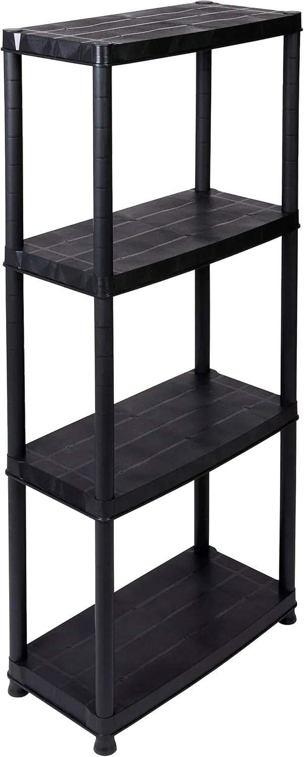 Bild von Kreher Kunststoffregal mit 4 Böden in Schwarz, max. Traglast 100 kg, Maße 60 x 30,5 x 130 cm, TÜV Rheinland zertifiziert