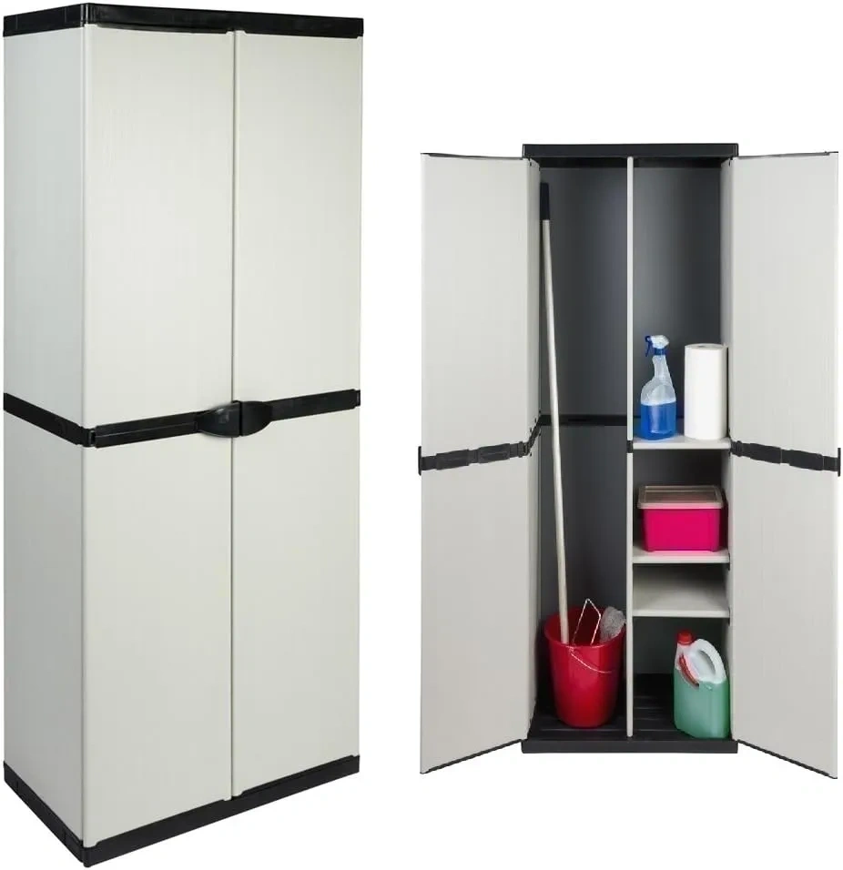 Bild von Kreher Kunststoffschrank mit spritzwassergeschütztem Deckel und Bodenplatte, 3 Einlegeböden, davon 2 verstellbar, stabil und leicht aufzubauen, ideal für Haushalt oder Garten