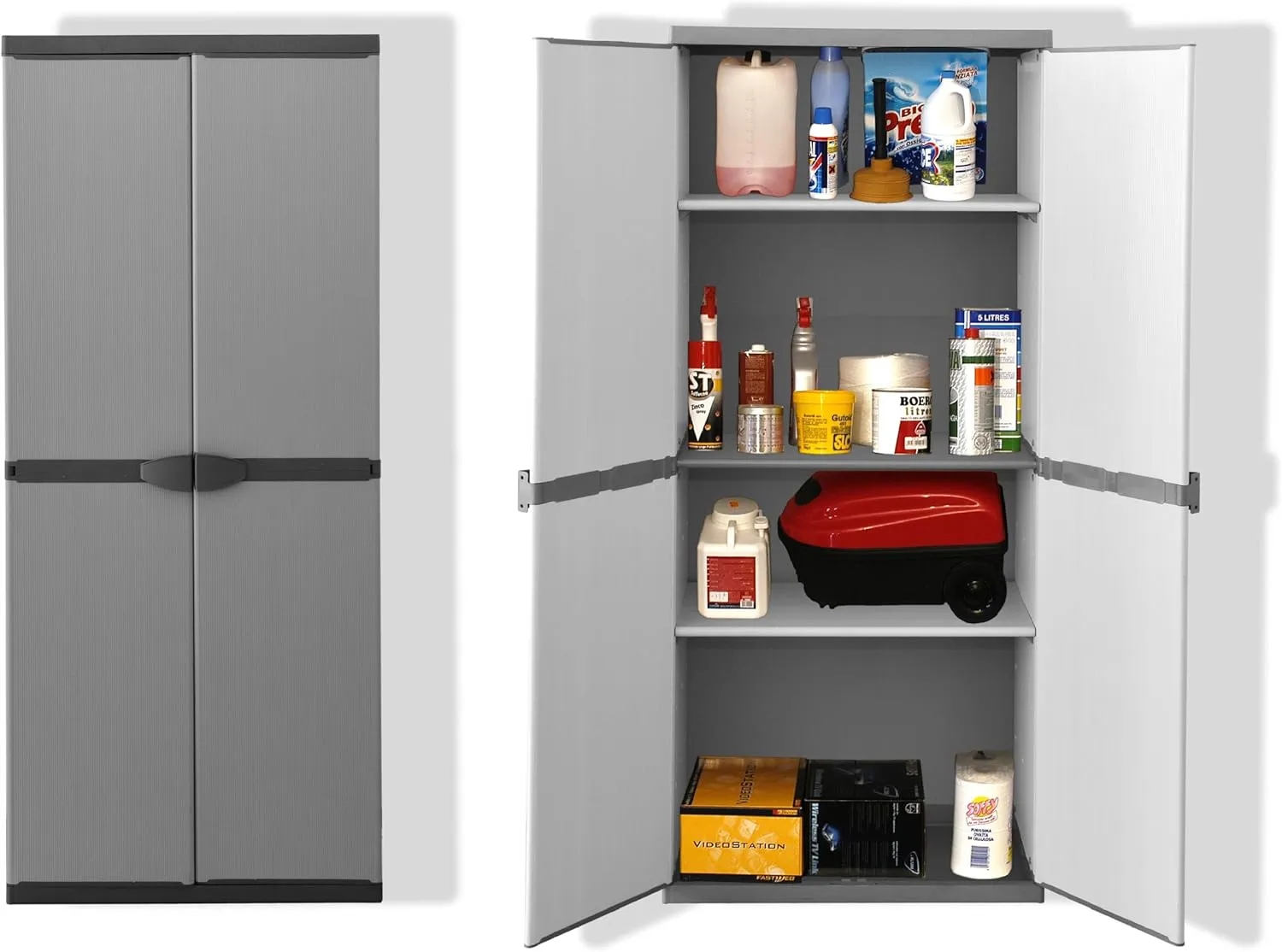 Bild von Kreher Kunststoffschrank mit spritzwassergeschütztem Deckel und Bodenplatte, 3 Einlegeböden, stabil und leicht aufzubauen, ideal für Haushalt oder Garten