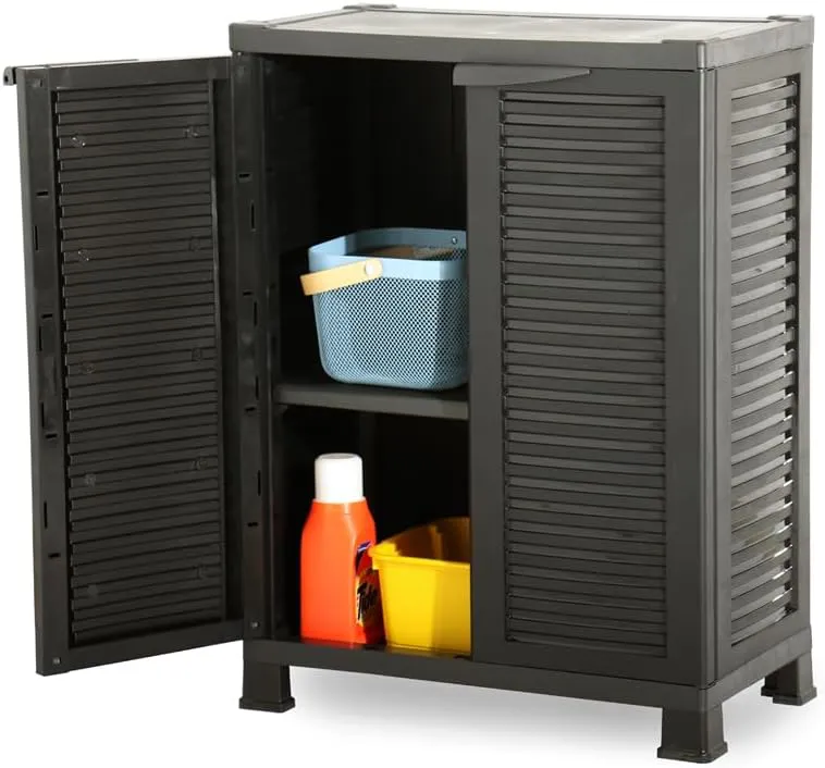Bild von Kreher Star Kunststoffschrank in Schwarz, mittlere Version mit verstellbarem Einlegeboden und Tragkraft von 20 kg