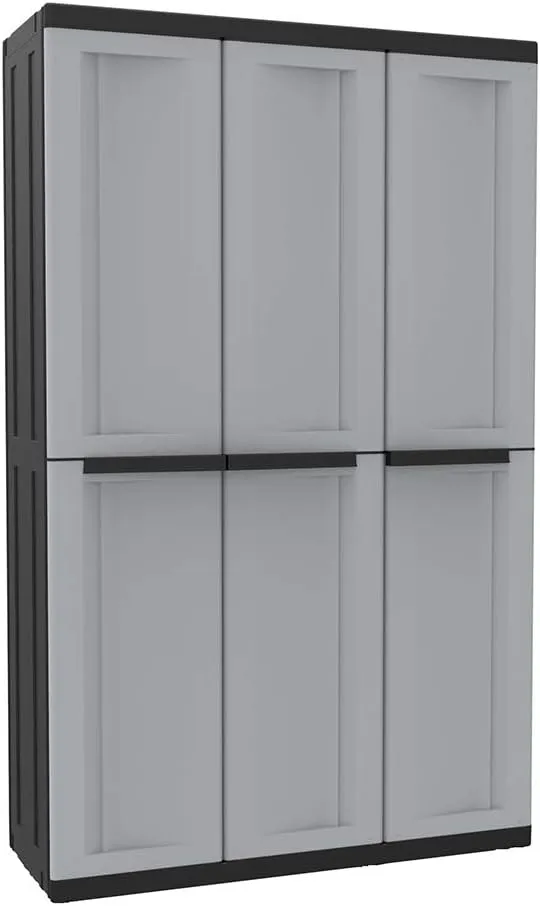 Bild von Kreher XXL Mehrzweckschrank in Sand-Grau mit Böden, Spind und Hakenleiste, Maße 102 x 39 x 170 cm