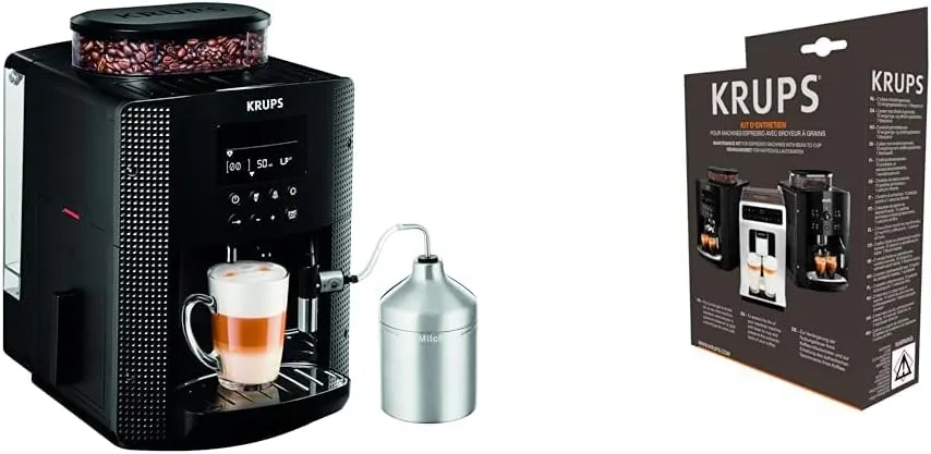 Bild von Krups EA8160 Kaffeevollautomat mit 1450 Watt, 1,8 Litern, 15 bar Druck und LC Display, inklusive XS5300 Reinigungs- und Pflegeset