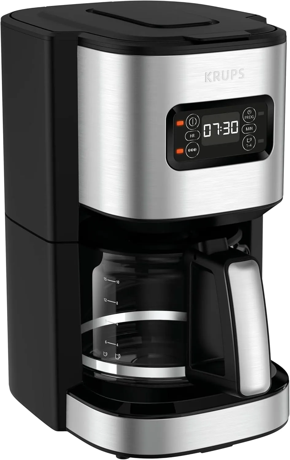 Bild von Krups KM480D Excellence Kaffeemaschine aus Edelstahl mit 1,25 Litern Kapazität, 24-Stunden-Timer, Brühstärkeauswahl und Anti-Tropf-System