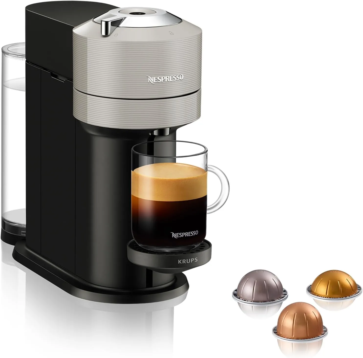 Bild von Krups XN910B Nespresso Maschine Vertuo Next mit 1,1 L Wassertank und 6 Tassengrößen in Light Grey