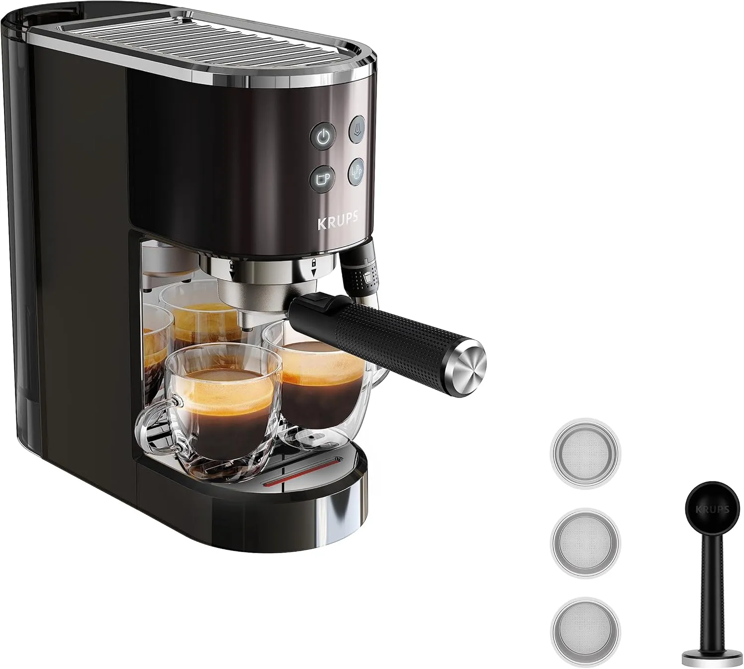 Bild von Krups XP444G Virtuoso Plus Espresso-Siebträgermaschine mit 15 bar Pumpendruck, 3 Crema-Filtern und Edelstahl-Dampfdüse