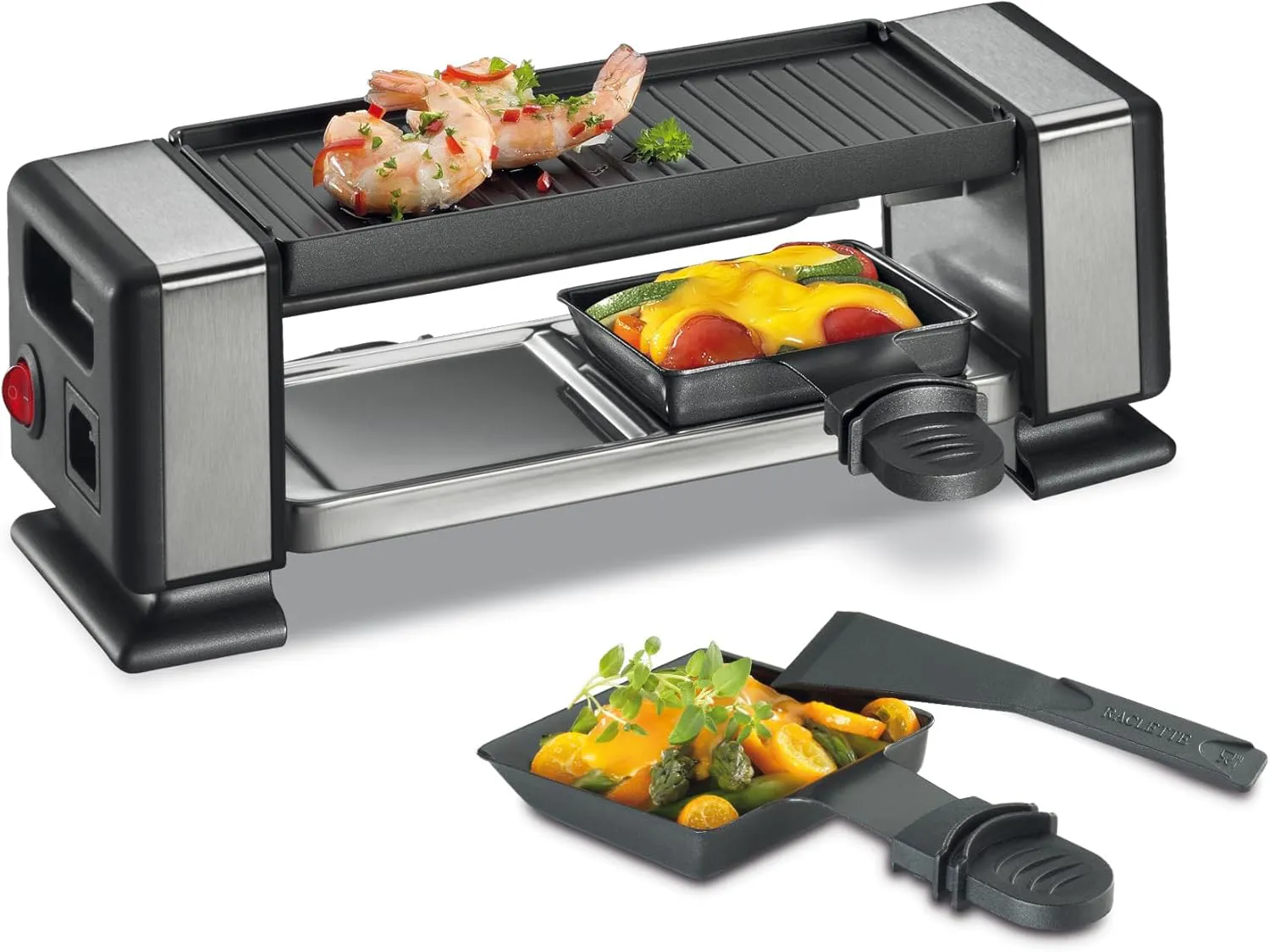Bild von Küchenprofi VISTA2 PLUS Raclette für 2 Personen, erweiterbar auf 3 Geräte, mit Edelstahl Grillplatte und 2 Pfännchen samt Spatel