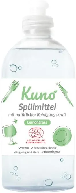 Bild von Kuno Geschirrspülmittel mit Lemongrass, biologisch abbaubar und vegan, hautpflegend durch Urea, 500 ml Packung
