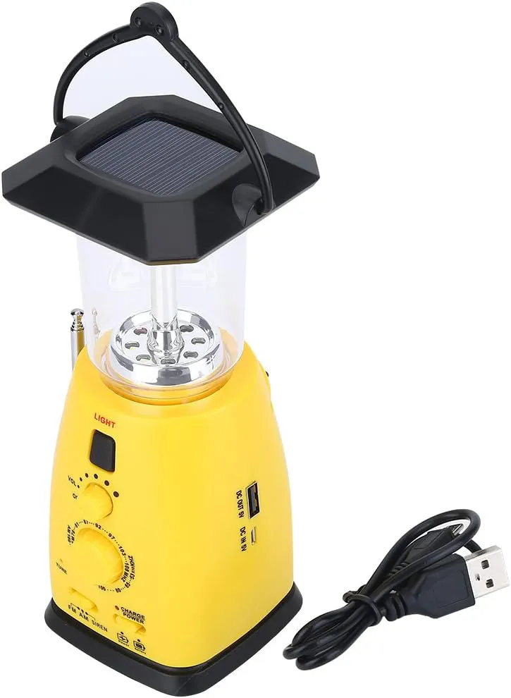 Bild von Kurbelradio und Solarradio mit LED Taschenlampe und Handyladefunktion, tragbar und wasserdicht, gelb