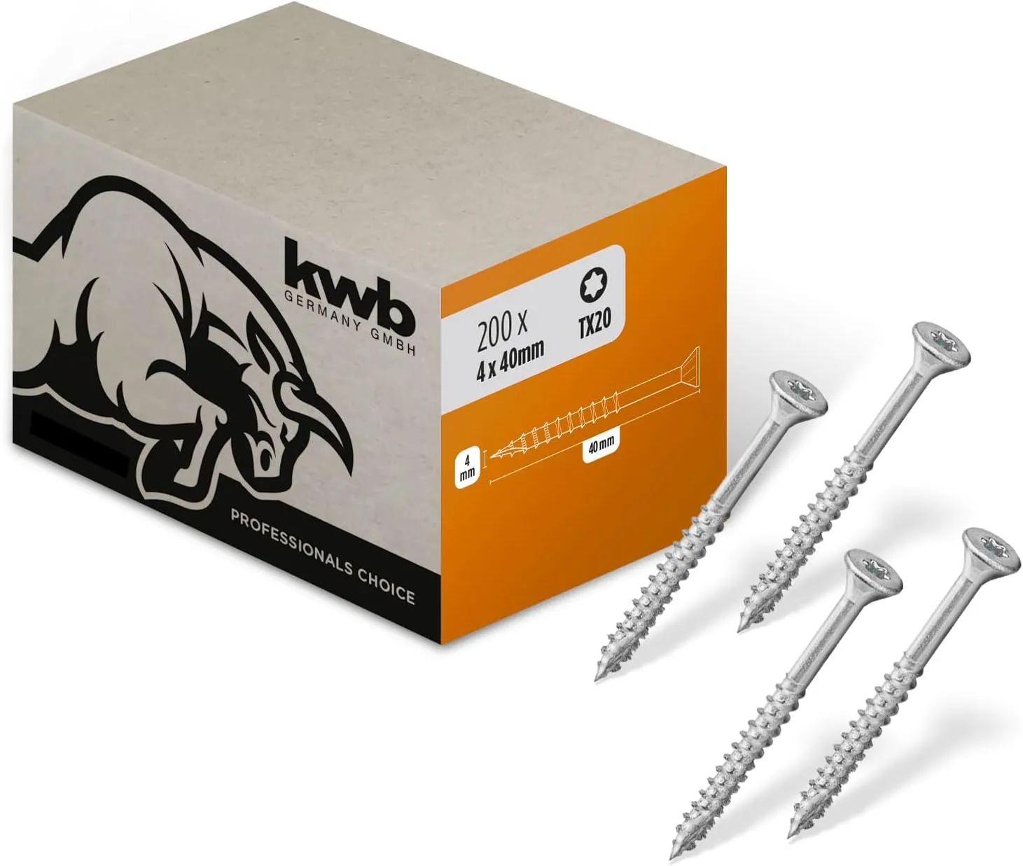 Bild von kwb Holzschrauben 4x40 mm TX20 im 200er Pack mit Teilgewinde und Cr3-Beschichtung