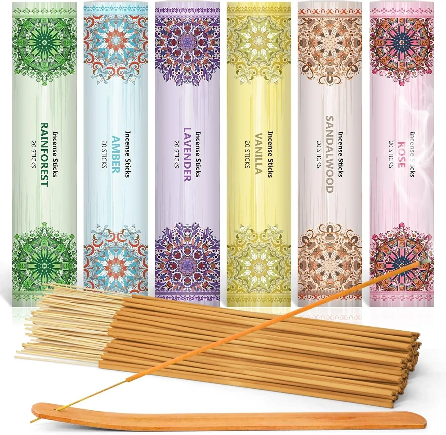Bild von LA BELLEFÉE Räucherstäbchen Set mit 120 Sticks in 6 Düften und einem Halter