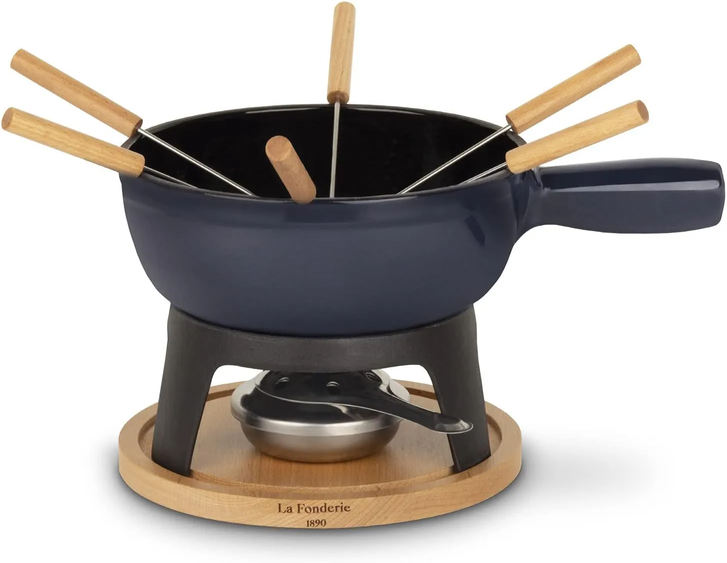 Bild von La Fonderie 1890 Fondue-Set für 6 Personen mit Gusseisen, 1,8 Liter Fassungsvermögen und 6 Fonduegabeln mit Buchenholzgriffen