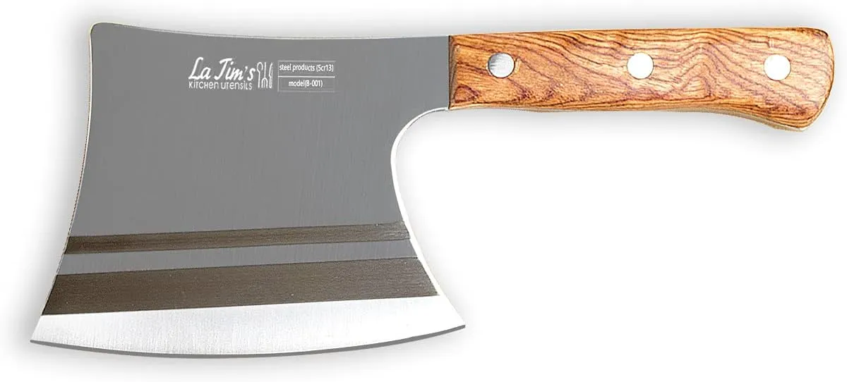 Bild von LA TIM'S Hackmesser aus handgeschmiedetem Kohlenstoffstahl mit massivem Holzgriff, 0,9 kg schwer, ideal zum Hacken von Knochen