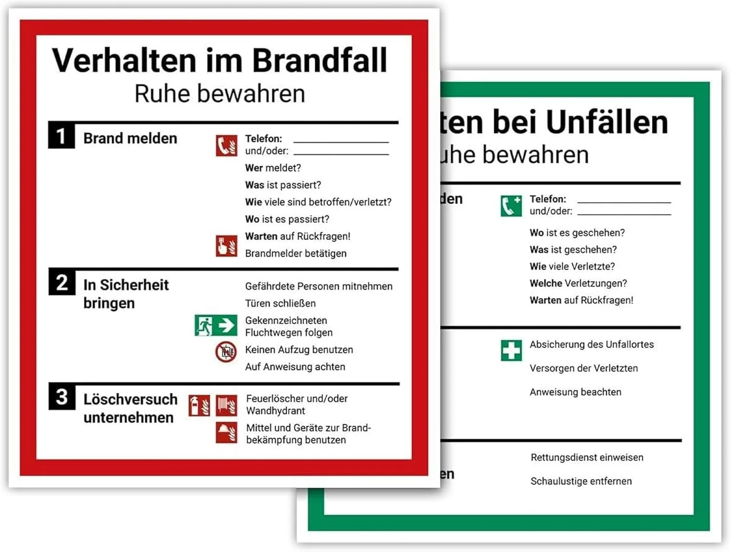Bild von LabelDay Set mit Schilderplakaten zu Brand- und Unfallverhalten, 18 x 20 cm, UV-geschützt und aus PVC, ISO 7010 konform
