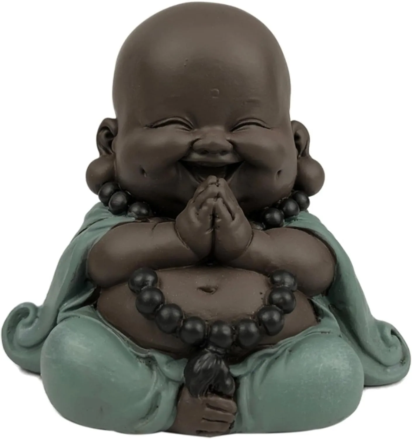 Bild von Lachender Buddha Statue von Zen'Light in Grün und Braun, 9 cm breit, für eine entspannende Atmosphäre