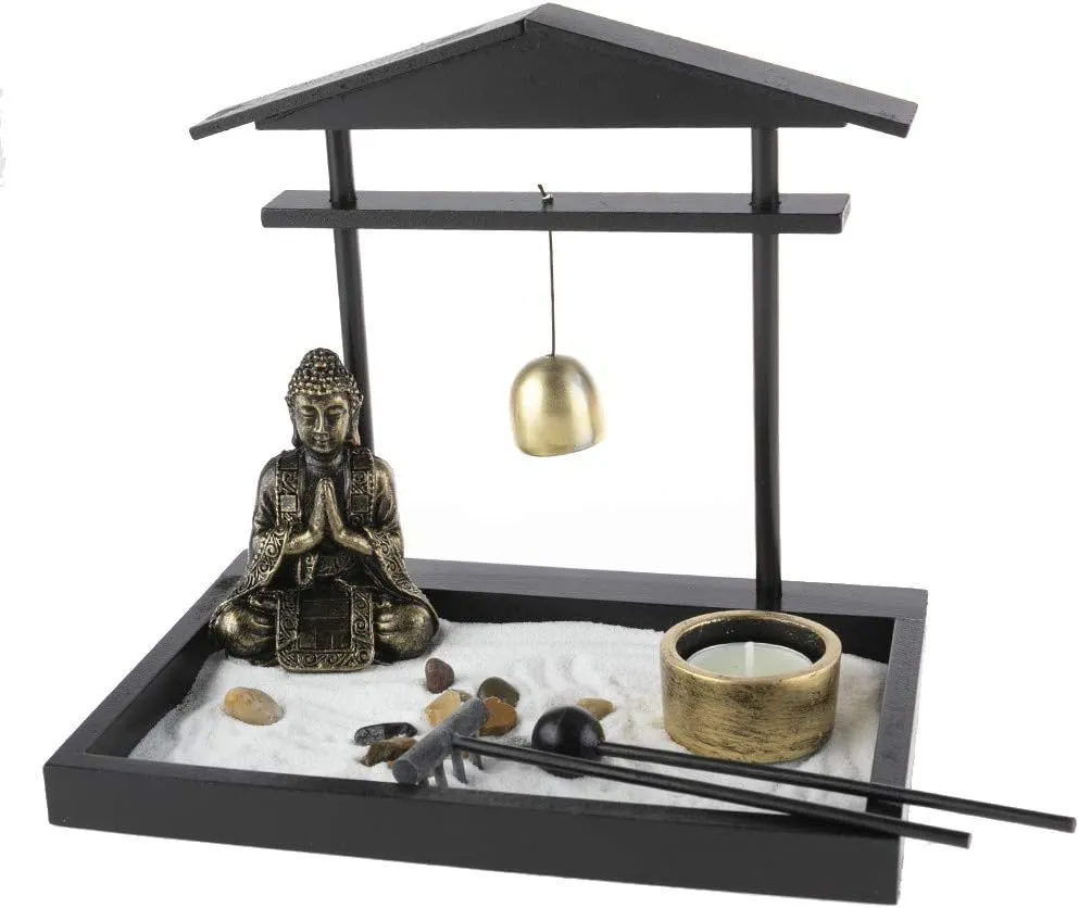 Bild von Lachineuse Zen-Garten in Schwarz, Weiß und Gold mit den Maßen 28 x 28 x 10 cm