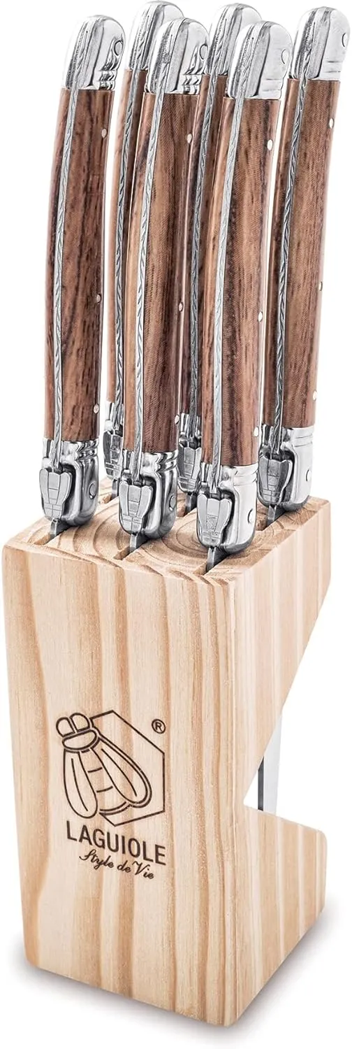 Bild von Laguiole Style de Vie Premium Steakmesser Set mit 6 Teilen und 1,8 mm Klingenstärke in Holzfarbe