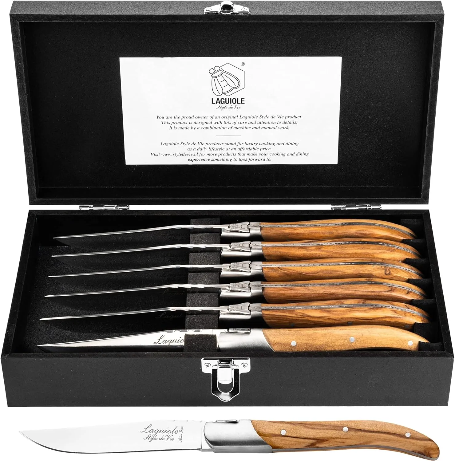 Bild von Laguiole Style de Vie Steakmesser Set Luxury Line mit 6 Teilen aus Olivenholz