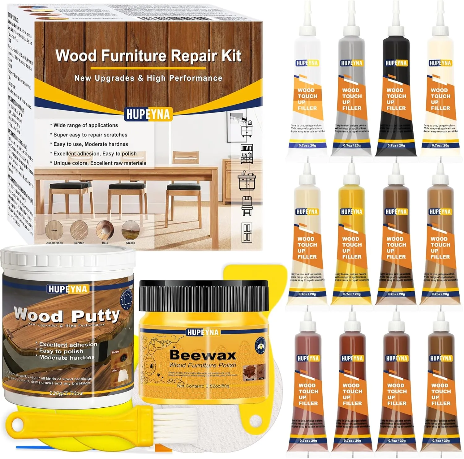 Bild von Laminat Holz Parkett Reparaturset mit Holzkitt und Bienenwachs zur Beseitigung von Kratzern und Rissen