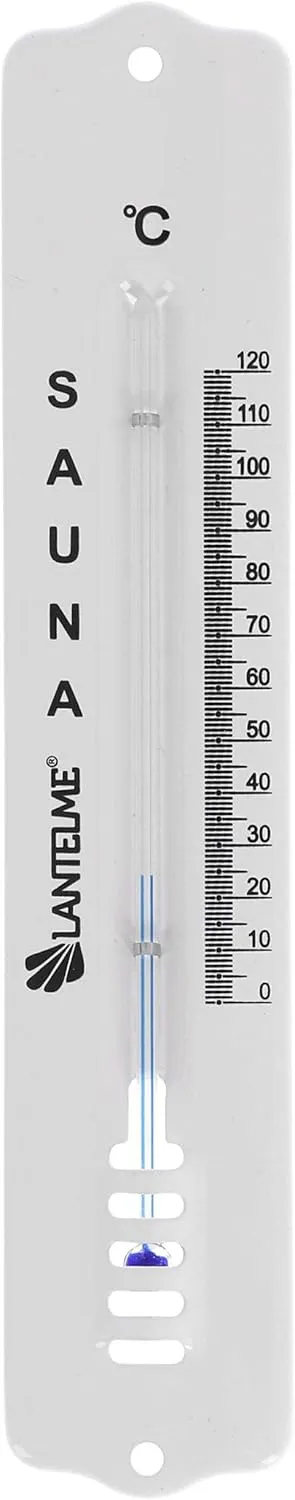 Bild von Lantelme Sauna Thermometer aus Metall mit 20 cm Durchmesser und einer Temperaturanzeige bis 120 Grad Celsius, analog und weiß lackiert