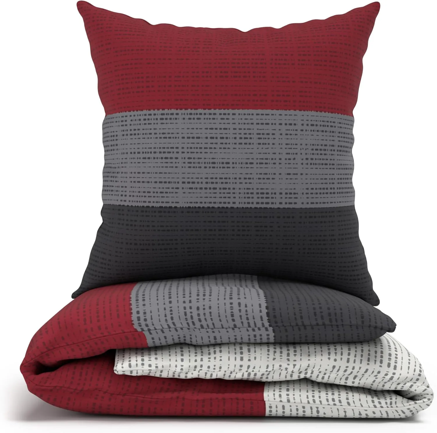 Bild von LARAWELL Bettwäsche Set 135x200 aus Baumwolle in rot grau gestreift