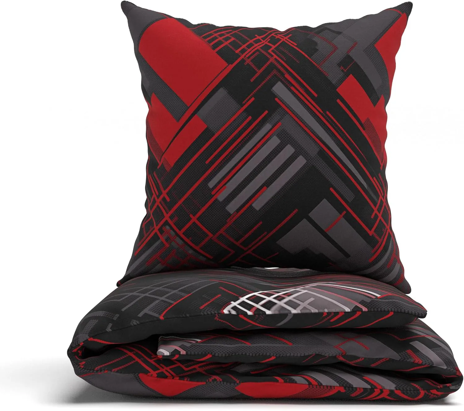 Bild von LARAWELL Bettwäsche Set 135x200 aus Baumwolle in rot und grau mit geometrischem Design