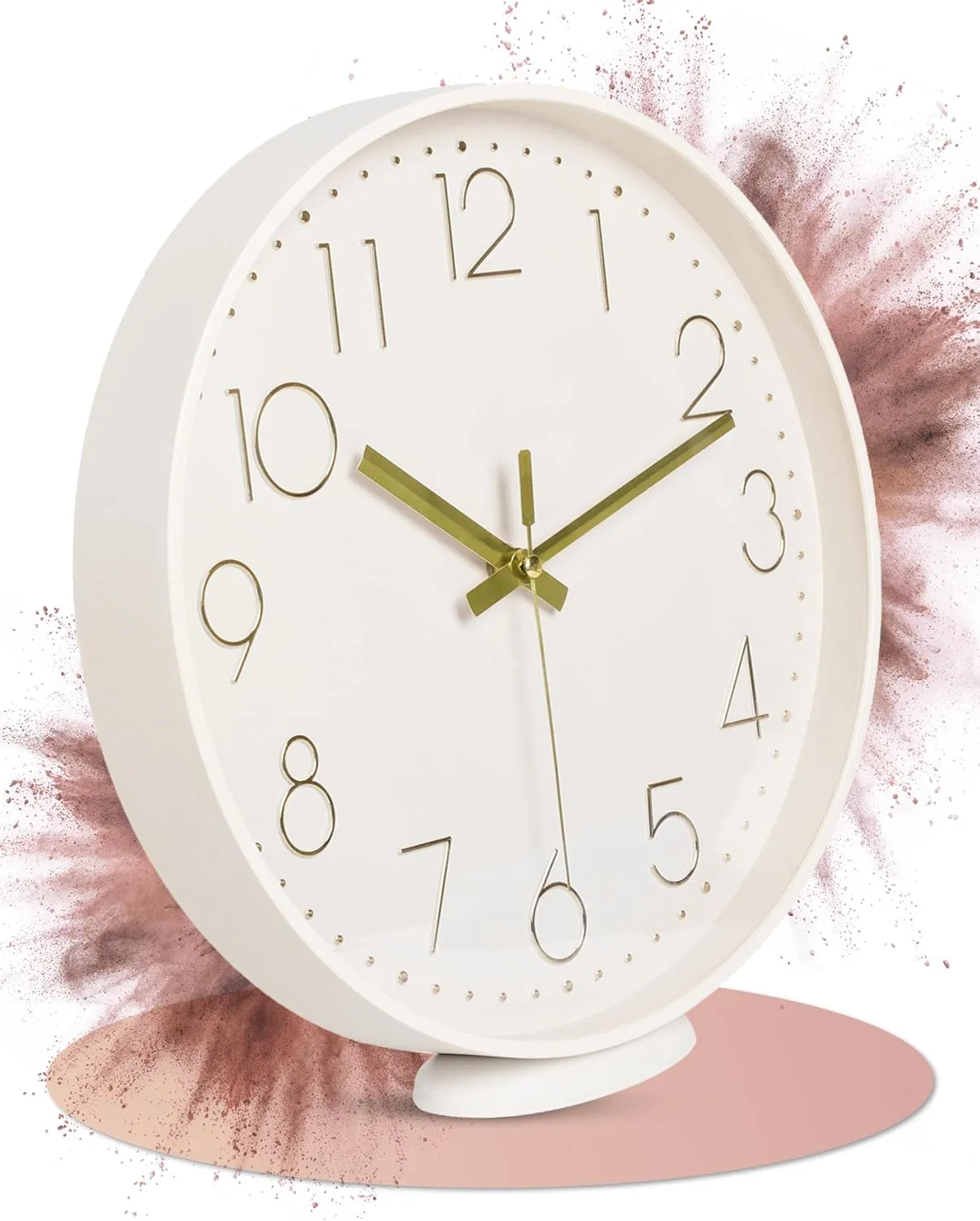 Bild von LATENO Wanduhr 30 cm lautlos in Beige für Wand und Tisch