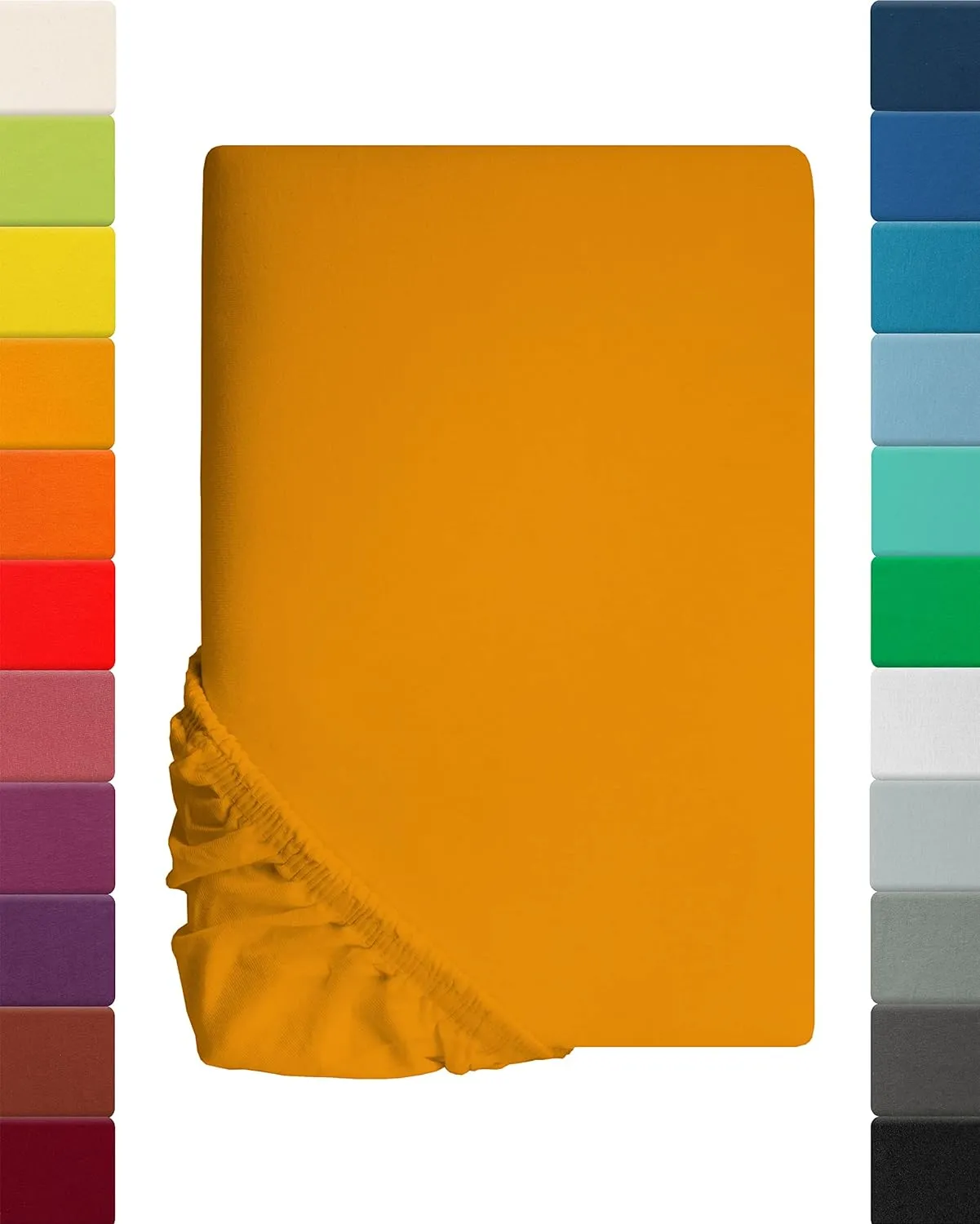 Bild von Lavea Spannbettlaken in goldgelb 90x200 cm aus atmungsaktiver Baumwolle für Matratzen bis 20 cm