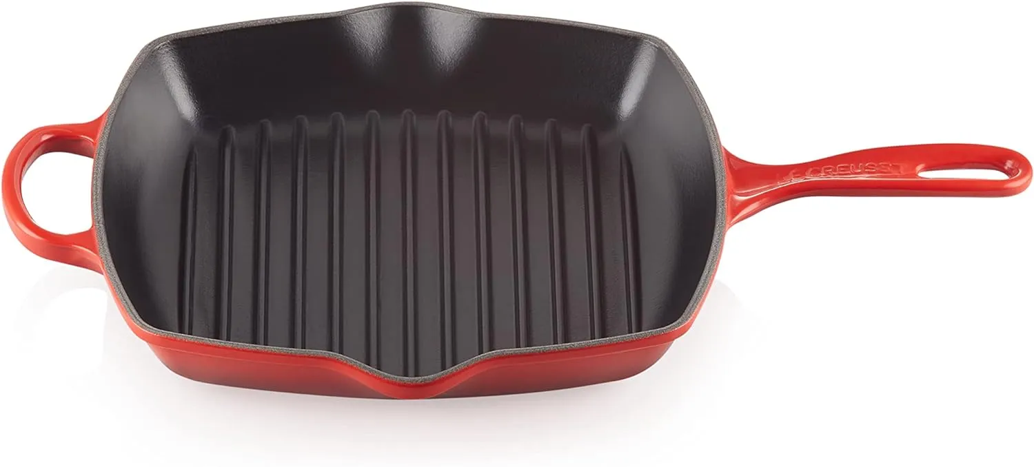 Bild von Le Creuset Signature Grillpfanne aus Gusseisen, quadratisch, 26 cm, für alle Herdarten, in Kirschrot