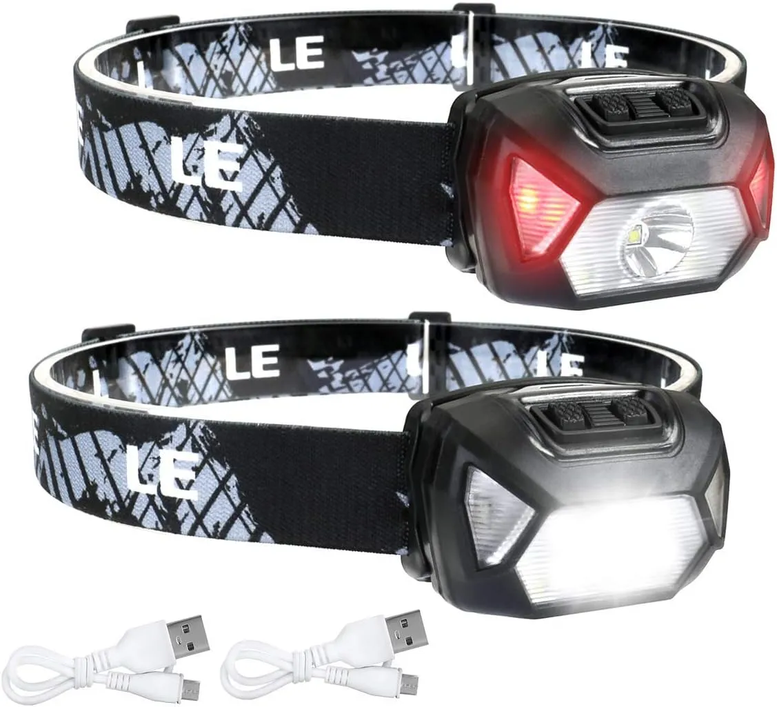Bild von LE Stirnlampe mit 2000 Lux, wiederaufladbar, 6 Lichtmodi und Rotlicht, IPX4 wasserdicht, ideal für Wandern und Camping, inklusive USB Kabel