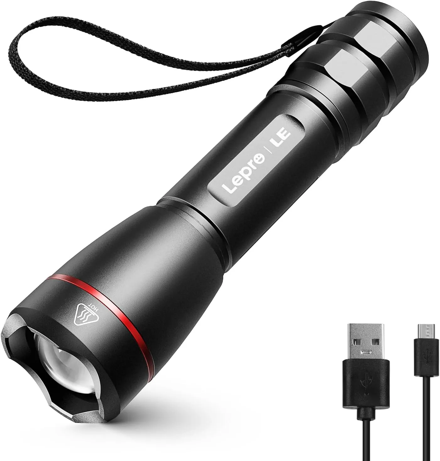 Bild von LE USB aufladbare Taschenlampe mit 15000 Lux, IPX4 wasserdicht, zoombar und 5 Modi, ideal für Camping und Outdoor-Aktivitäten