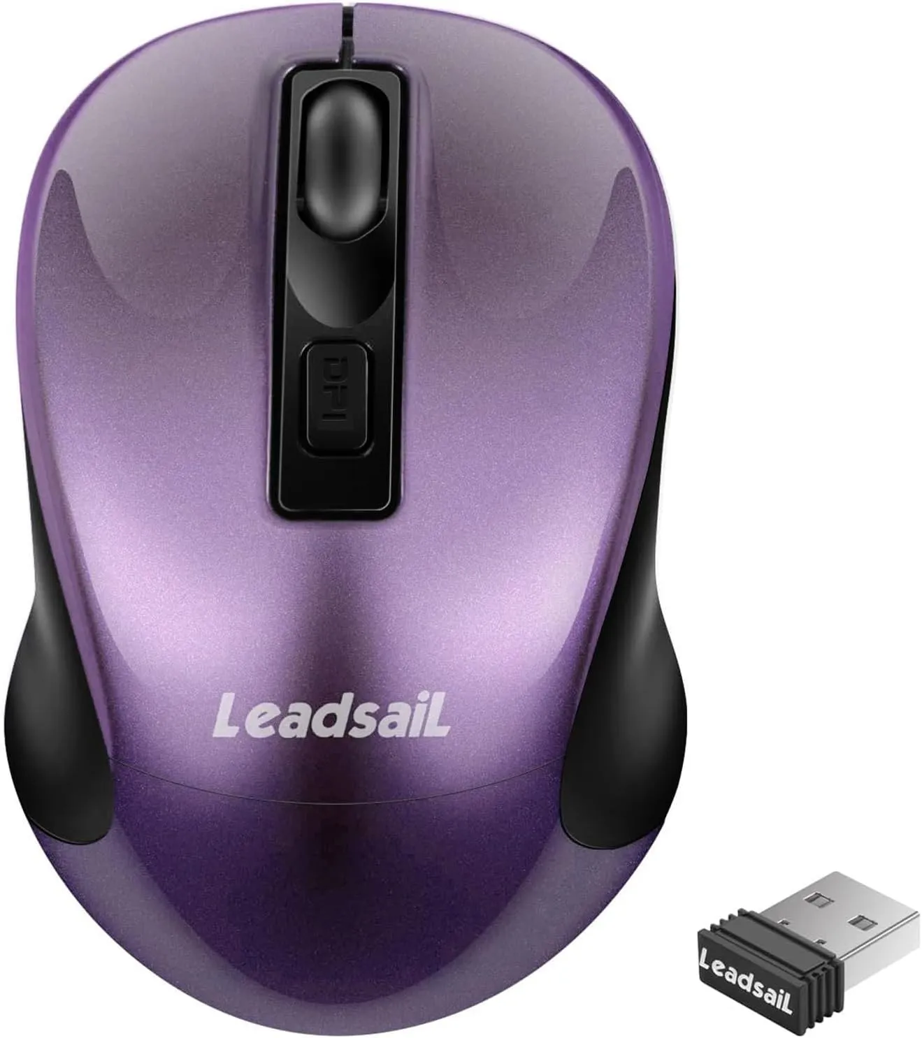 Bild von LeadsaiL kabellose Maus in Lila mit 1600 DPI und USB-Empfänger, 4 Tasten und 15 Monaten Akkulaufzeit