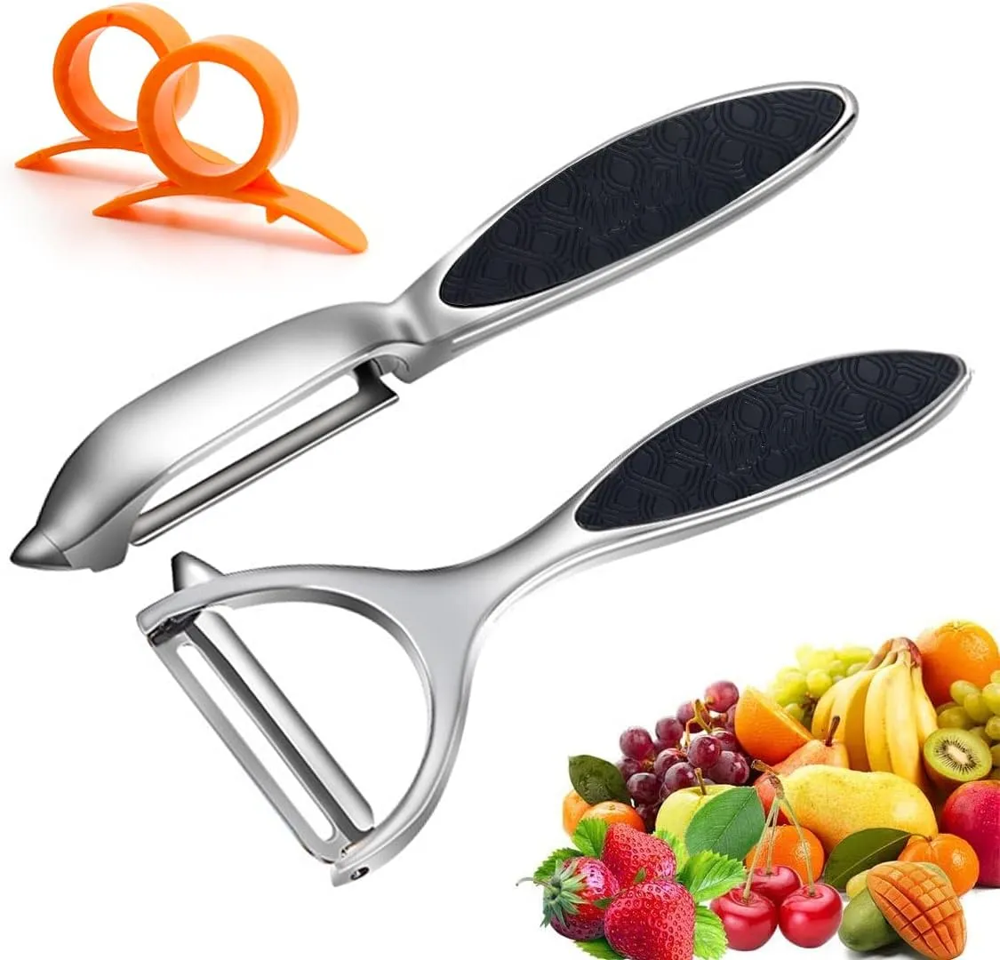 Bild von Leaflai Schäler Set mit 2 Premium Edelstahl Schälern in Y und I Form, drehbar mit scharfer Klinge und rutschfestem Griff