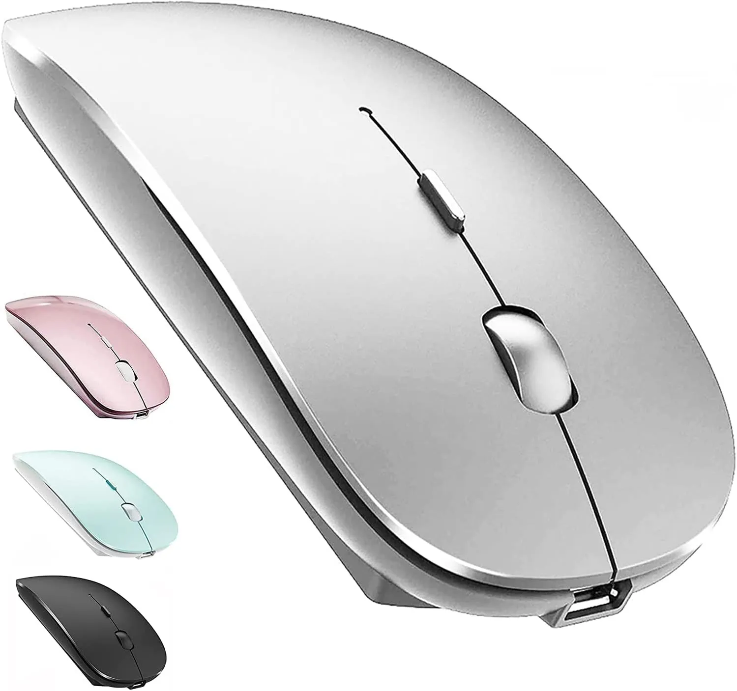 Bild von LEAPEST kabellose Bluetooth Maus in Silber mit USB-C Adapter für MacBook Pro, Air, iPad, Laptop und PC