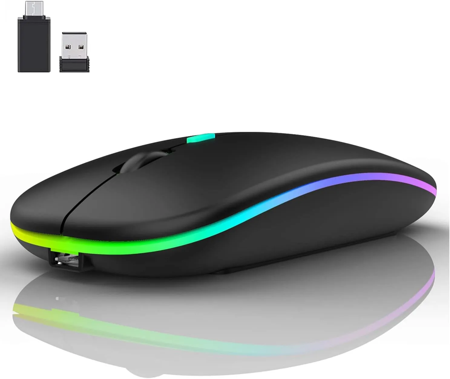 Bild von LEAPEST kabellose Bluetooth Maus mit USB 2.4 GHz, wiederaufladbar, für MacBook, iPad, PC und Laptop in Schwarz