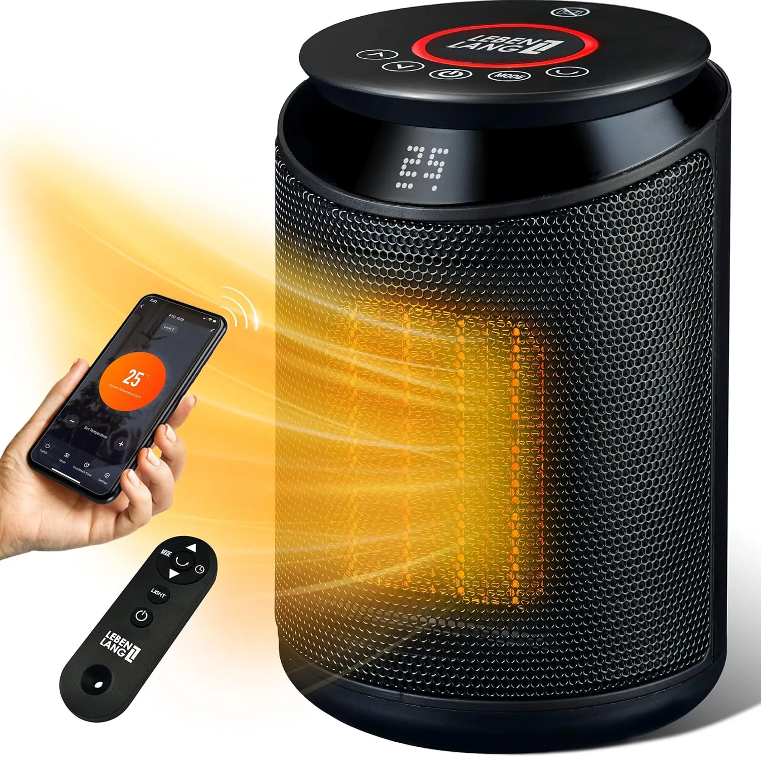Bild von LEBENLANG Keramik Heizlüfter mit 2000 Watt, App und WiFi, inklusive Fernbedienung für energiesparende Heizlösungen