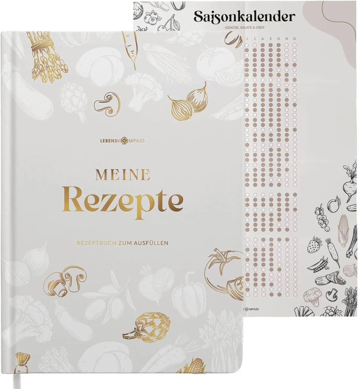 Bild von Lebenskompass SALT Rezeptbuch A5 zum Selberschreiben mit Hardcover und Saisonkalender als Poster