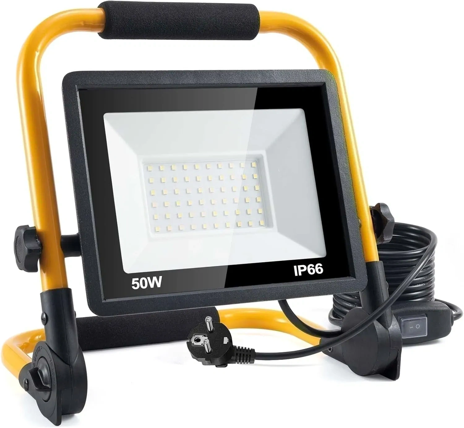 Bild von LED Baustrahler 50 Watt mit 5000 Lumen und 4 Meter Kabel, wasserdicht nach IP66, tragbar für Werkstatt und Baustelle, Farbtemperatur 6500K