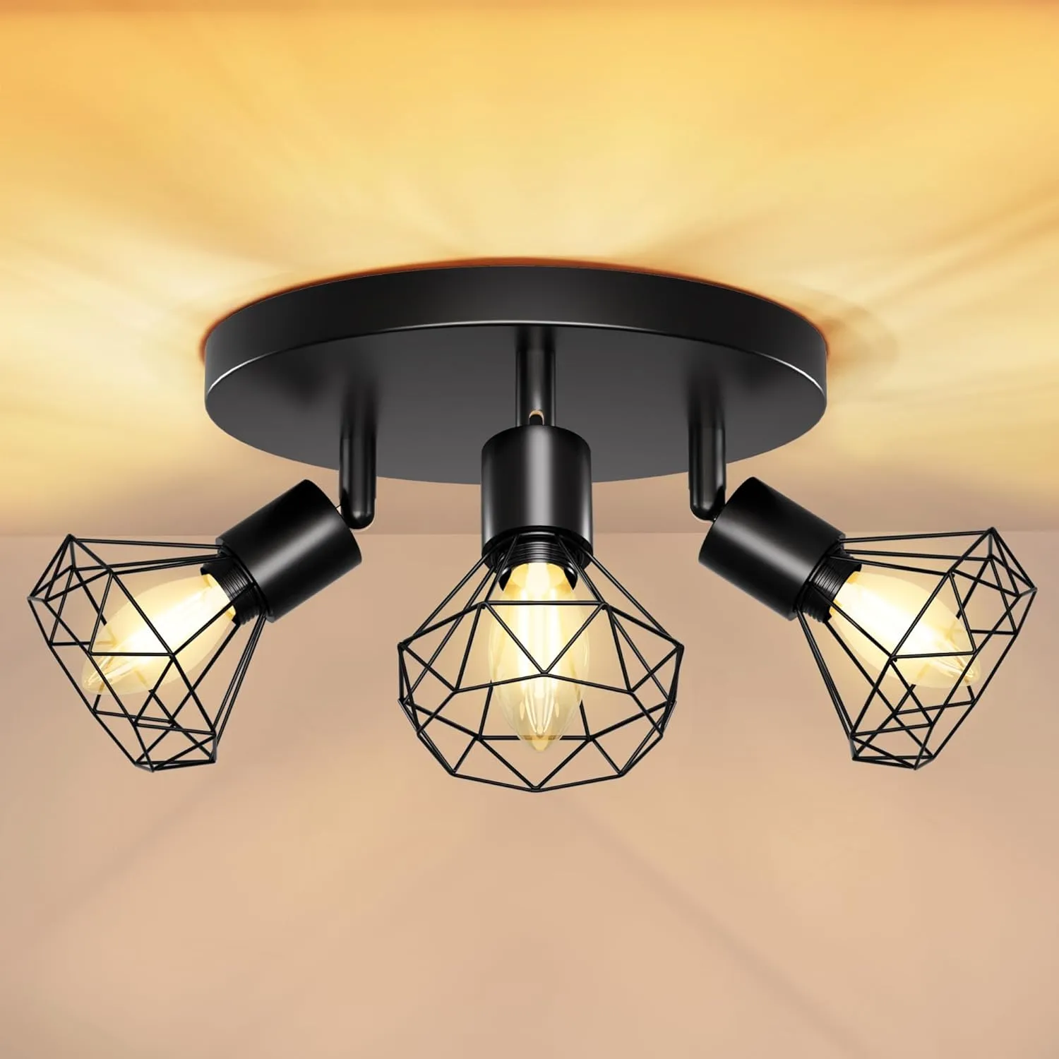 Bild von LED Deckenlampe mit drei schwenkbaren Spots in Schwarz für Küche, Wohnzimmer und Flur
