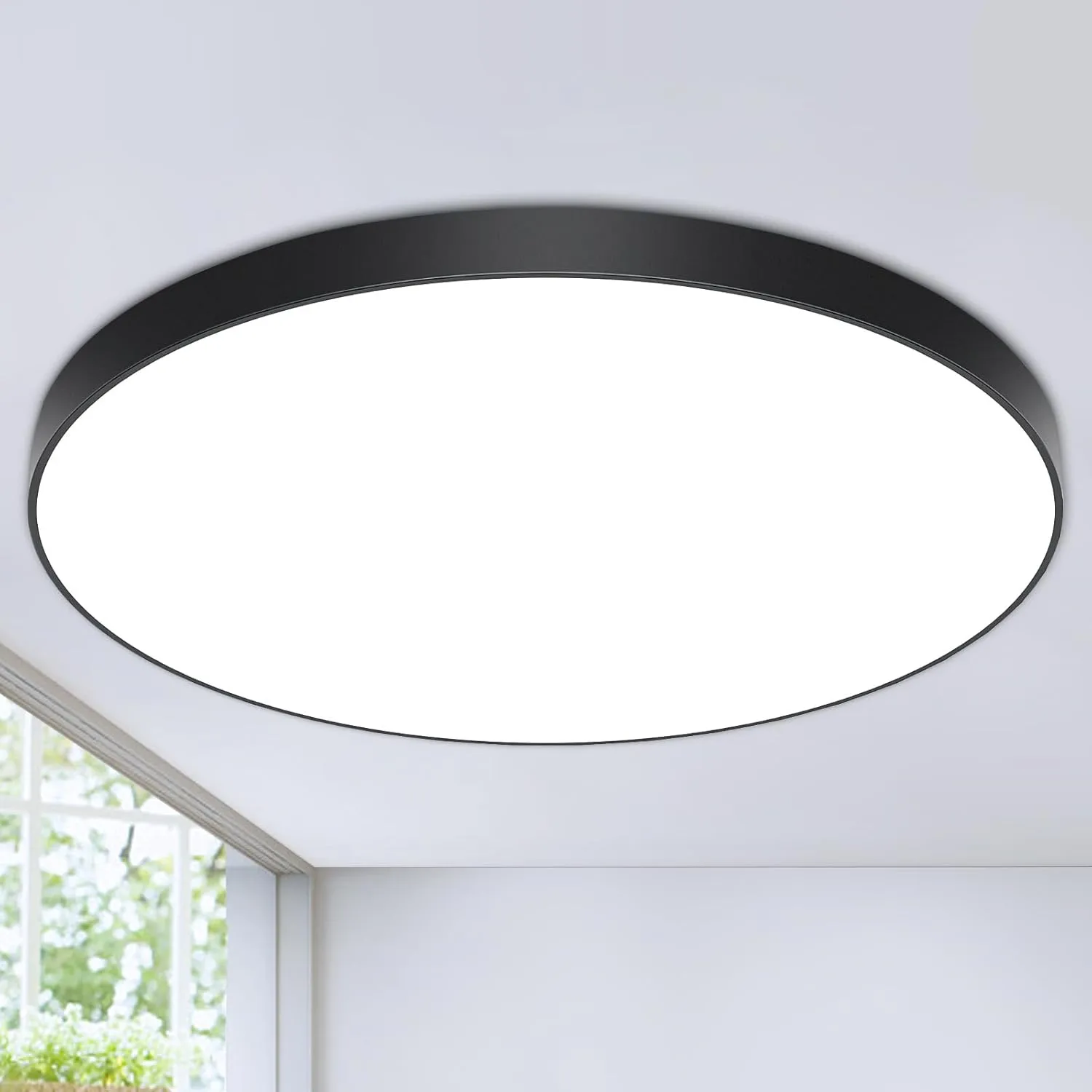 Bild von LED Deckenleuchte Ø28cm mit 24W, 6500K, 2000LM, IP44 wasserfest in Schwarz für Bad, Schlafzimmer, Wohnzimmer, Küche, Kinderzimmer und Balkon