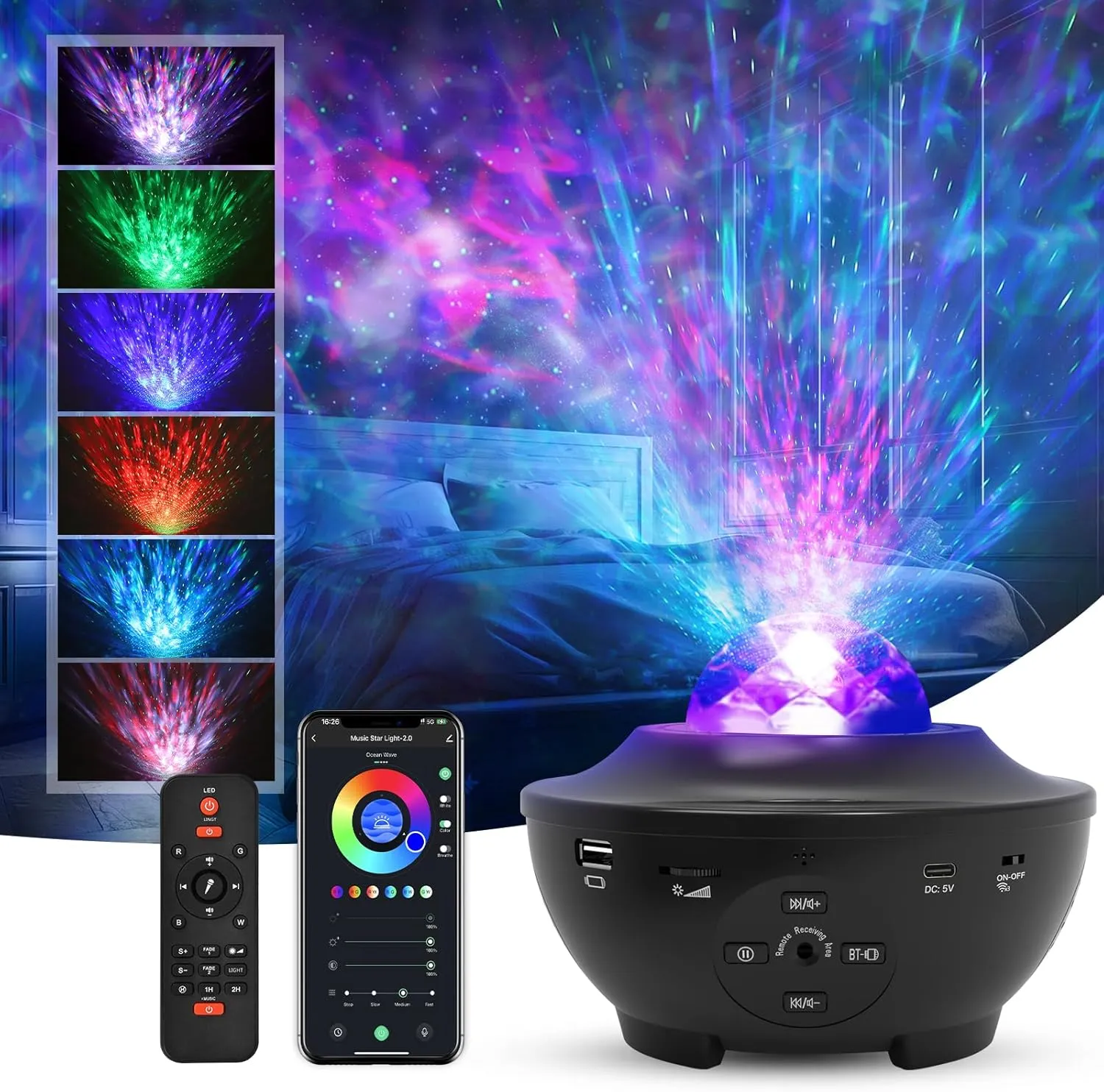 Bild von LED Sternenhimmel Projektor mit WLAN und App-Steuerung für Kinder, inklusive Timer und Fernbedienung