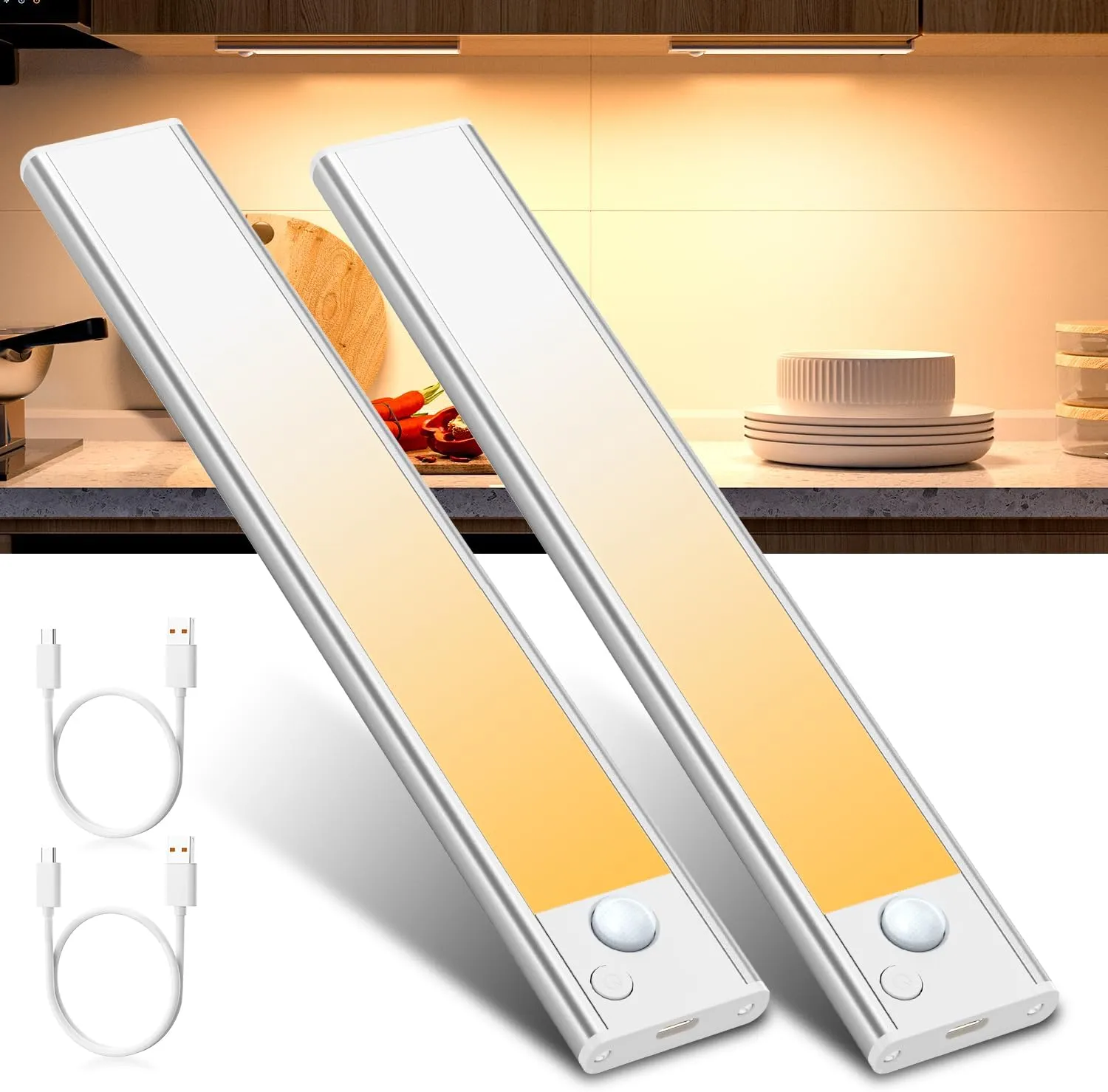 Bild von LED Unterbauleuchte für die Küche mit Bewegungsmelder, warmweiß, kabellos und aufladbar über USB