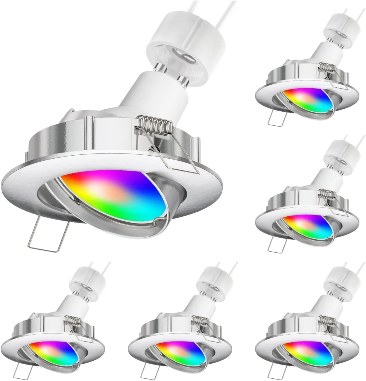 Bild von Ledscom 6er Set schwenkbare LED Deckenstrahler CIRC in mattem Chrom mit Smart Home RGBW GU10 Lampen, 5,41 Watt, 473 Lumen