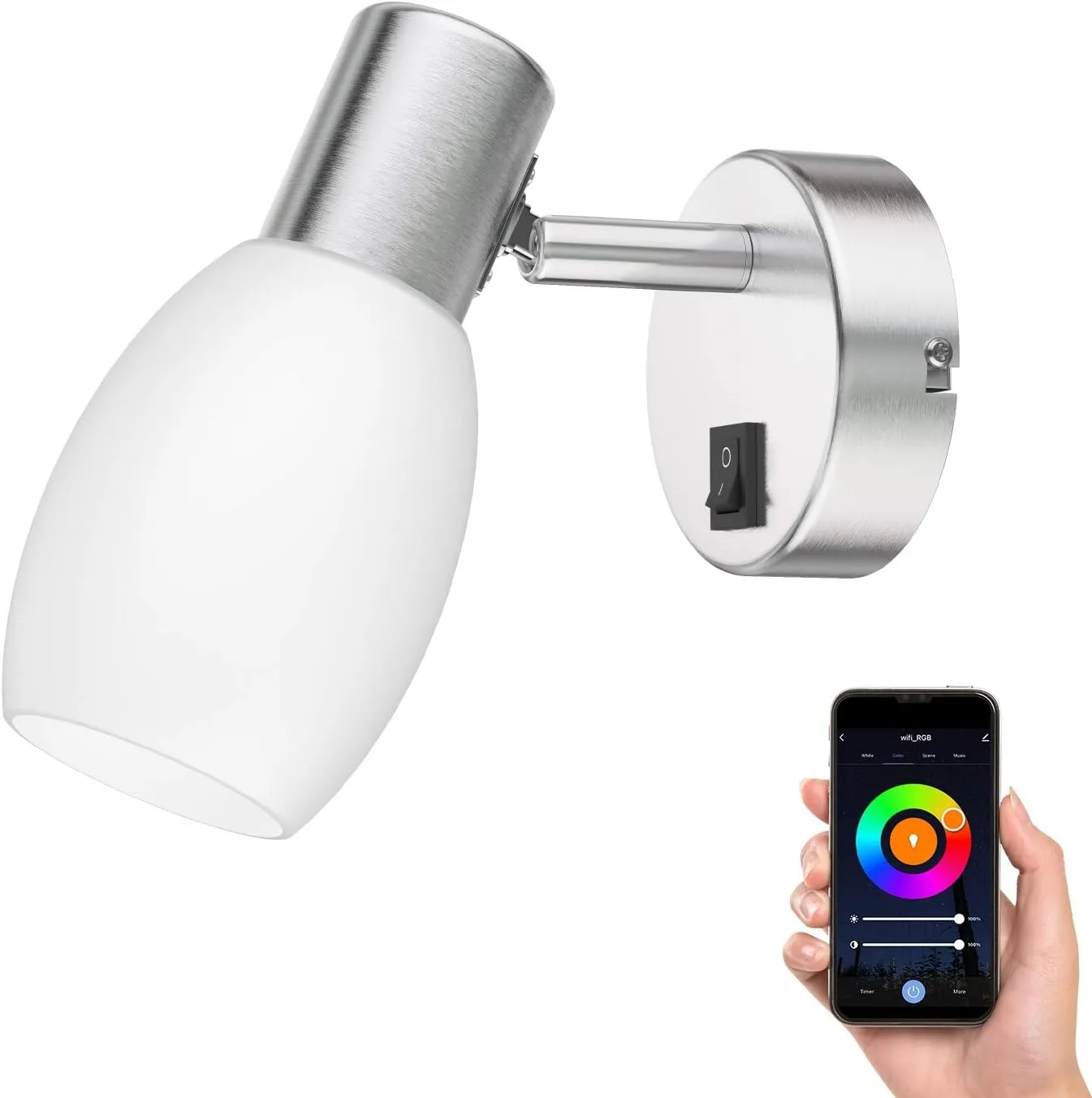 Bild von ledscom.de LUPI Wand-Leuchte einflammig mit Schalter und RGBW E14 LED Lampe 4,925W 572lm