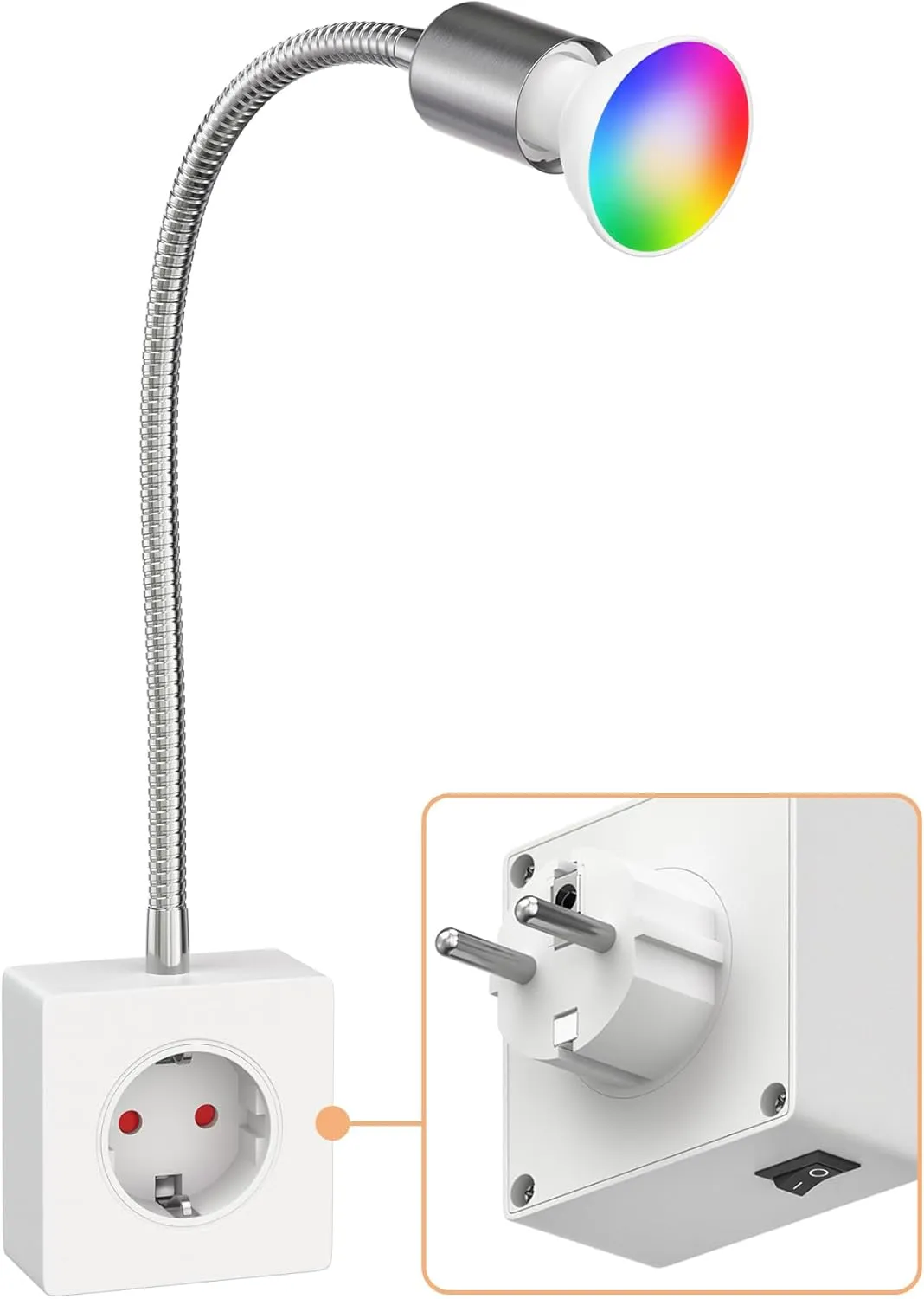 Bild von ledscom.de Steckdosenlampe LESCH mit GU10 LED Lampe 5,5W und 473lm in chrom/weiß