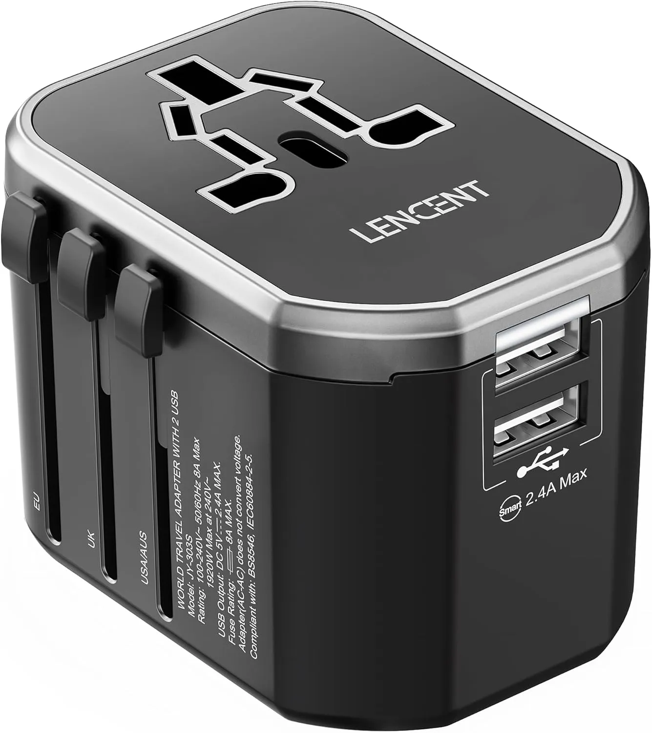 Bild von LENCENT Reiseadapter mit 2 USB Anschlüssen für über 150 Länder