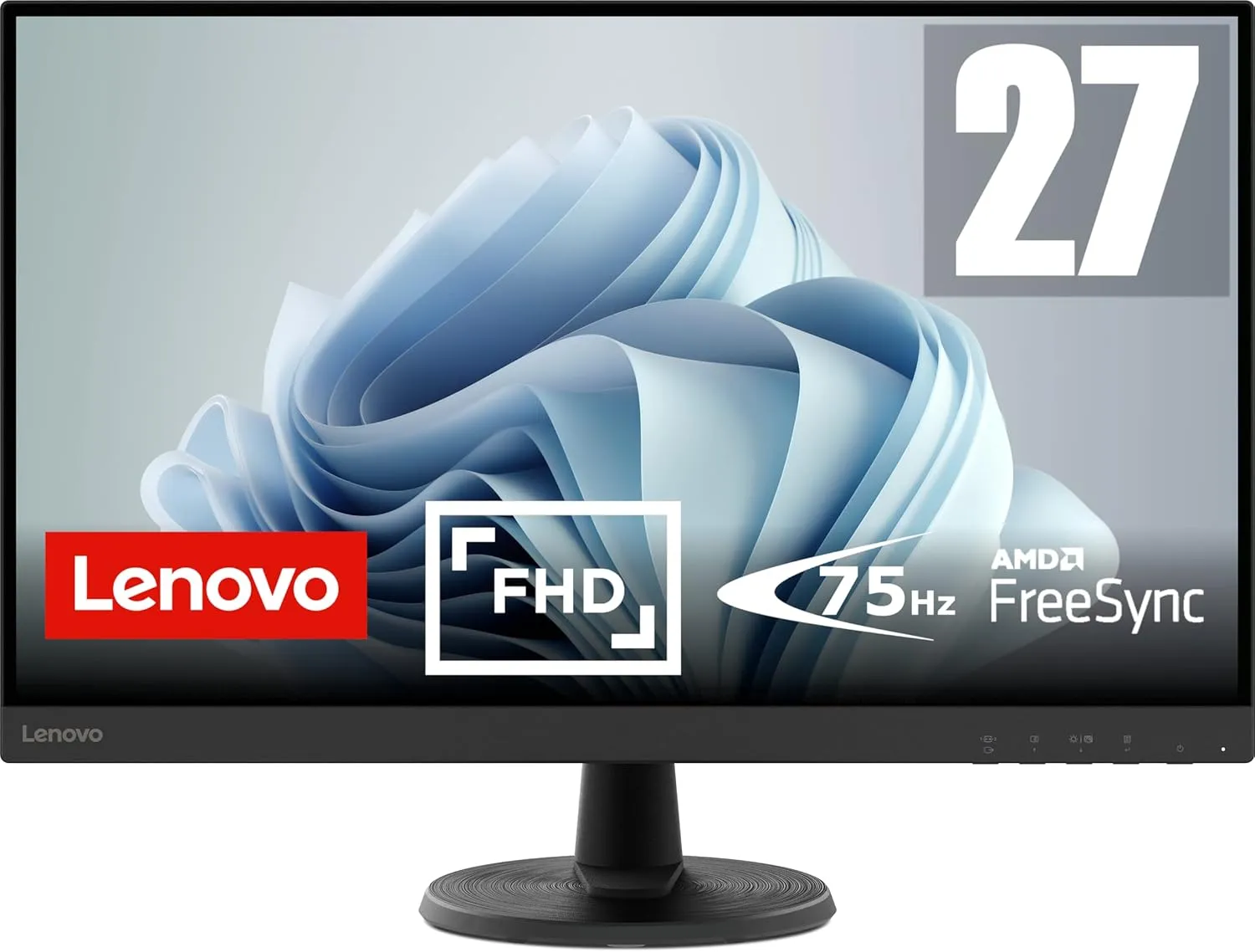 Bild von Lenovo D27-45 27 Zoll Full HD Monitor mit 1920x1080 Auflösung, 75 Hz, 4 ms Reaktionszeit und VA-Panel in Schwarz
