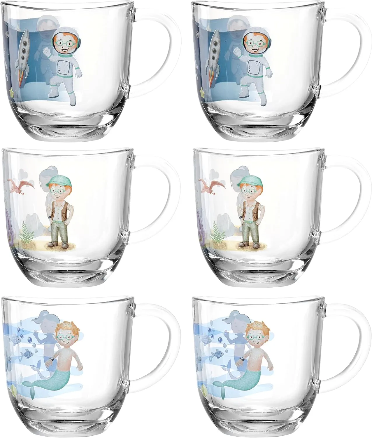 Bild von LEONARDO Bambini Avventura Tassen-Set mit 6 kinderfreundlichen Bechern aus dickwandigem Glas, 280 ml, spülmaschinenfest und mikrowellengeeignet, Artikelnummer 023683