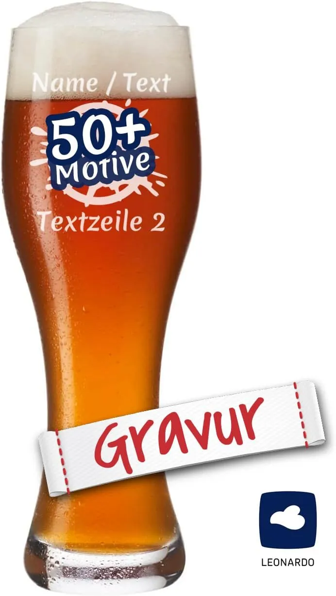 Bild von LEONARDO TAVERNA Weizenglas mit 500 ml, personalisiert und graviert als Geschenk für Männer, ideal für Geburtstag, Vatertag und Oktoberfest