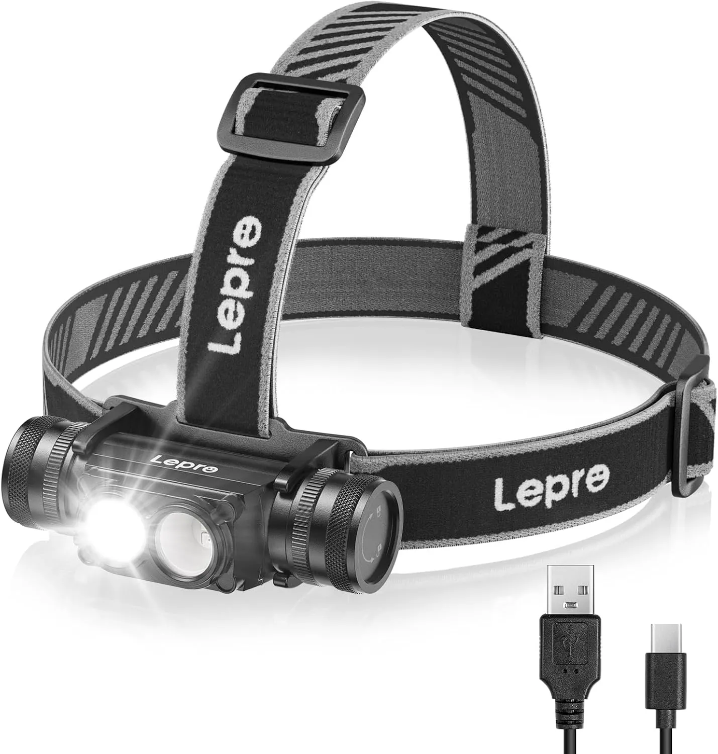 Bild von Lepro aufladbare Kopflampe mit 1000 Lumen, IP65, 6 Beleuchtungsmodi und Rotlicht, inklusive USB-C-Kabel